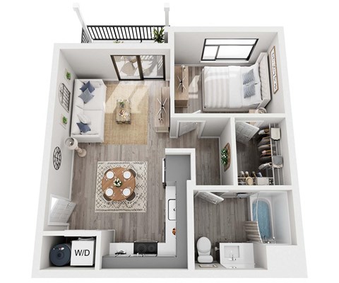 Floor plan for 1 bed, 1 bath, 577 sqft